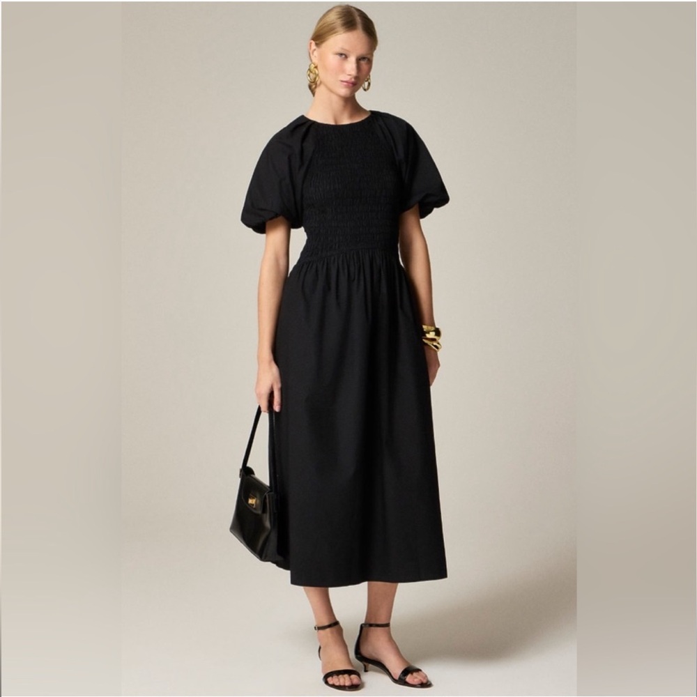 J. Crew Elegant Black Puff Sleeve Midi Dress
